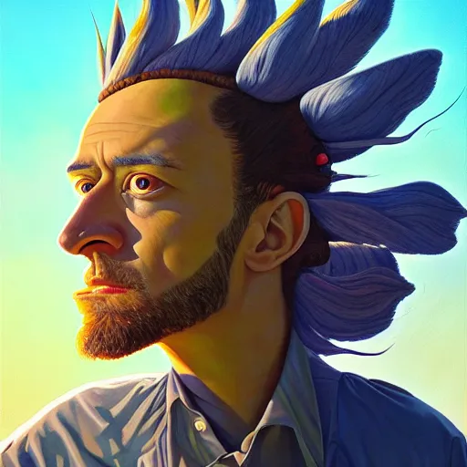 Image similar to lucky mohawk projector portrait by gaston bussierre and charles vess and james jean and erik jones and rhads, inspired by rick and morty, epic, funny, huge scale, beautiful fine face features, intricate high details, sharp, ultradetailed