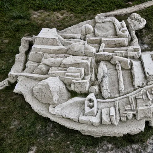 Image similar to prehistoric paleolithic city made of chalk, talc, quartz, aerial view