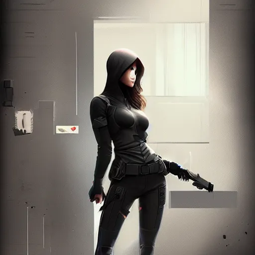 Prompt: female hacker breaking into high security system, dark brooding, artgerm, digital art, cgsociety, artstation