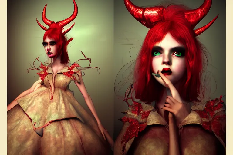 Prompt: pretty demon girl with horns photograph in the style of ray caesar, colorful, realistic, 8 k,