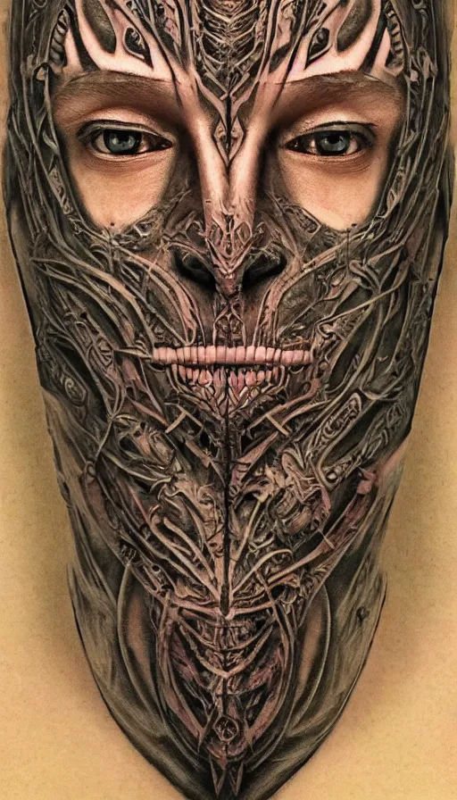 Image similar to immortal alien emperor hybrid aztec fantasy beautiful angellic symmetrical elven face mask tattoo pattern concept, teonanacatl glyph, intricate artwork by, Johnatan Wayshak, Zdizslaw Beksinski, face by Artgerm, H.R. Giger, very coherent artwork, cinematic, hyper realism, high detail, octane render, unreal engine, 8k, High contrast, higly detailed black ink outline, crosshatch sketch gradient