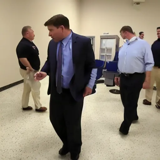 Prompt: Ron Desantis lost in the backrooms alone, photo, security camera footage, liminal, dismal, dim lighting