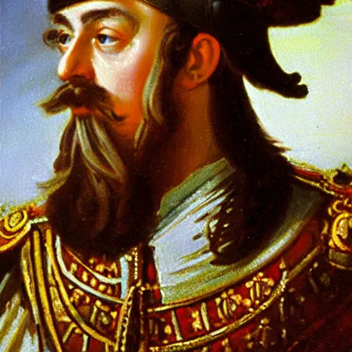 Prompt: russian tsar Peter The Great in tricorne hat and camisole, clean-shaven with small mustache 18th century installs operating system on desktop computer oil painting, detailed, artfully traced, 4k resolution, cinematic, dramatic