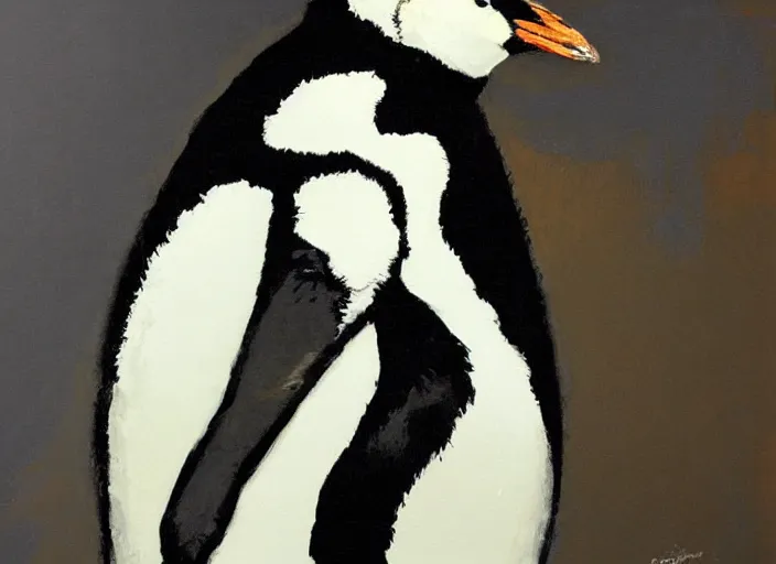 Prompt: a highly detailed beautiful portrait of penguin by yoji shinkawa, by gregory manchess, james gurney, james jean