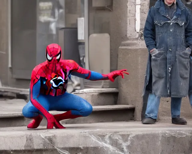 Image similar to photograph of spider - man on a movie set