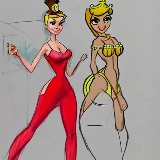 Image similar to milt kahl sketch of victoria justice with kim kardashian body as princess daisy from super mario bros