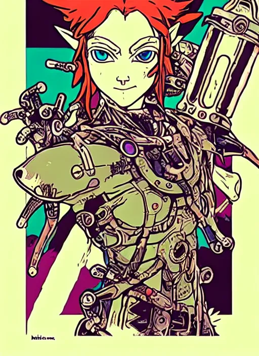 Image similar to biopunk zorra link from zelda!! portrait illustration, pop art, splash painting, art by geof darrow, ashley wood, alphonse mucha, makoto shinkai