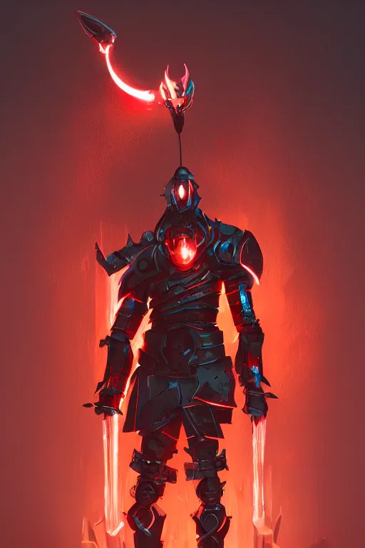 Prompt: futuristic fire knight with glowing red eyes and spines of fire poking out of his back, digital art, fantasy, trending on artstation, professional illustration, cgsociety, ultra detailed