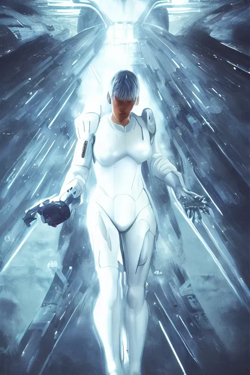 Image similar to white arc-angel with mystic robotic wings, blade runner, akira, ghost in the shell, 2077, ultra detailed, digital art, 8k ,character ,realistic, portrait, hyperrealistic