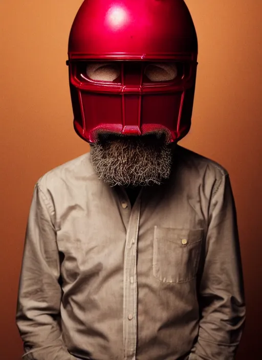 Image similar to tiny bryan cranston fused with a cranberry, cranberry helmet, studio light, bloom, detailed face, magazine, press, photo, steve mccurry, david lazar, canon, nikon, focus