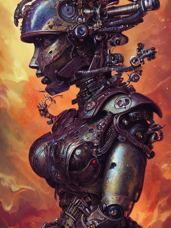 Prompt: art portrait of a space marine queen ,8k,by tristan eaton,Stanley Artgermm,Tom Bagshaw,Greg Rutkowski,Carne Griffiths, Ayami Kojima, Beksinski, Giger,trending on DeviantArt,face enhance,hyper detailed,minimalist,cybernetic, android, blade runner,full of colour,