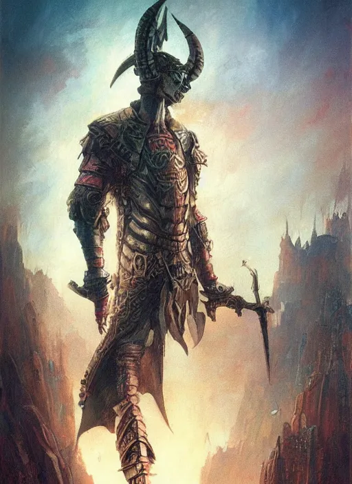 Image similar to medieval tribal warrior ultra realistic, blade runner, peter mohrbacher, wayne barlowe, boris vallejo, aaron horkey, gaston bussiere saturated colors