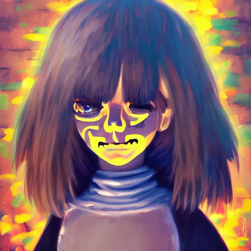 Image similar to borderline chara glitching eyes undertale, descriptive art, oil painting, ultradetailed, artstation