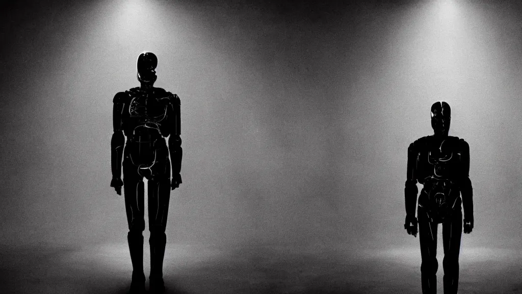 Prompt: movie scene of android humanoid, movie still, cinematic composition, cinematic light, by David Lynch