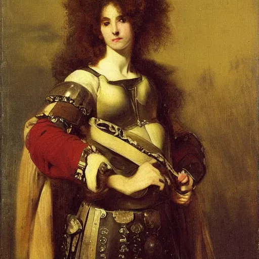 Prompt: portrait of a gorgeous russian woman in armor by Valentin de Boulogne