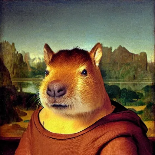 Prompt: a portrait of a capybara as the mona lisa