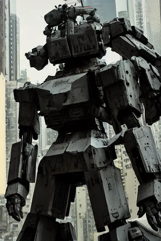 Image similar to portrait cinematography of beautiful young female, clothed in sci-fi military armor, long hair blowing in the wind. Giant mechs in the streets of Hong Kong. by Roger Deakins