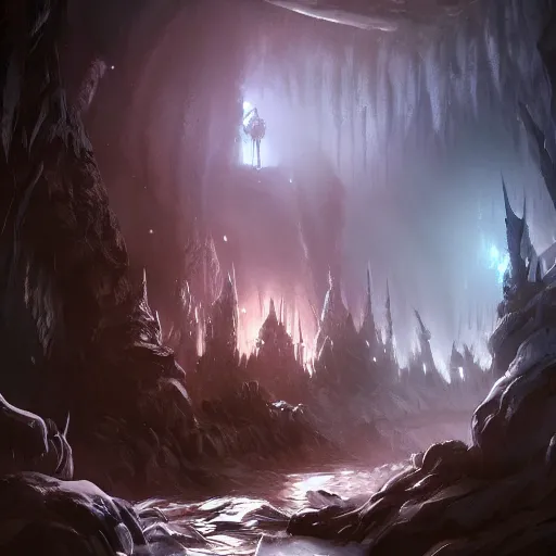 Image similar to the underdark, dynamic lighting, photorealistic dark fantasy concept art, trending on artstation, stunning visuals, creative, cinematic, ultra detailed