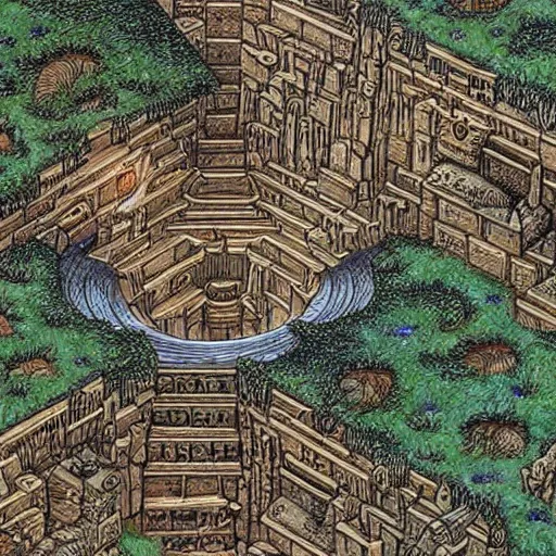 Image similar to an underground dwarven city, by larry elmore
