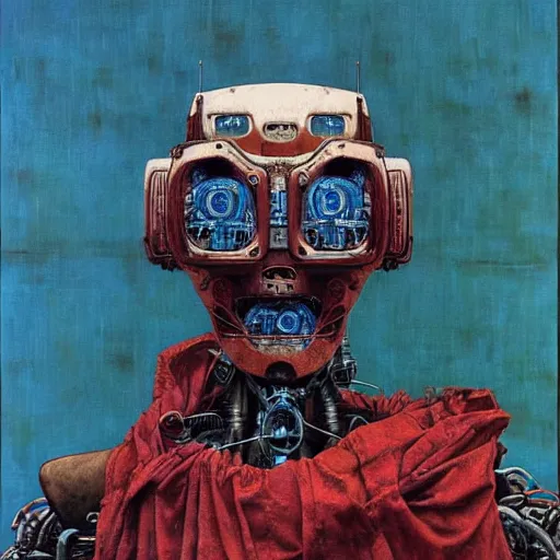 Prompt: a portrait of a diesel punk robot, high detailed beksinski painting, part by adrian ghenie and gerhard richter. art by takato yamamoto. masterpiece, deep colours, blue