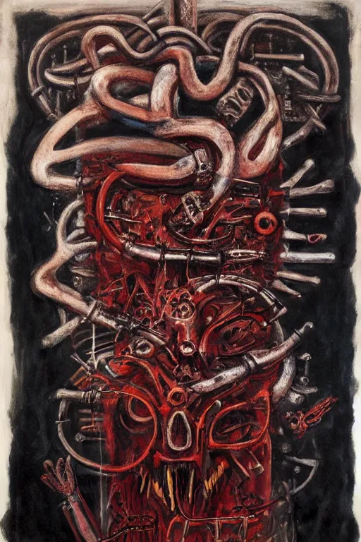 Image similar to biomechanical talisman of evil stygian rituals, god of darkness by maggi mcdonald, mark rothko, sabina klein