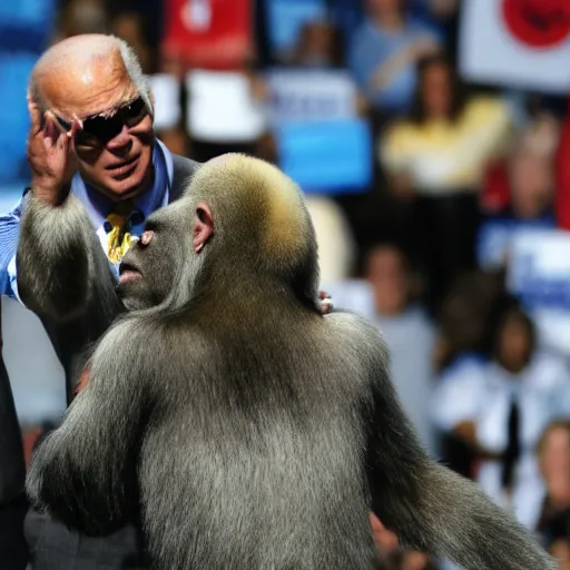 Image similar to joe biden fighting an ape