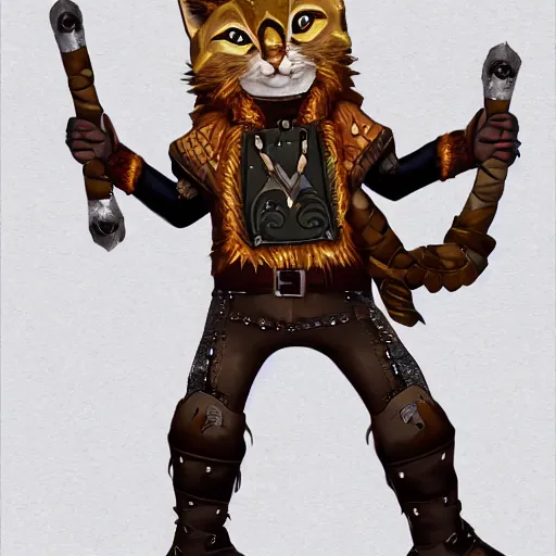 Image similar to d & d style, upper body portrait, tabaxi male, wearing studded leather.