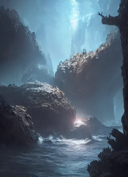 Image similar to gods of the deep, dramatic lighting, cinematic, establishing shot, extremly high detail, foto realistic, cinematic lighting, post processed, concept art, artstation, matte painting, style by eddie mendoza, raphael lacoste, alex ross