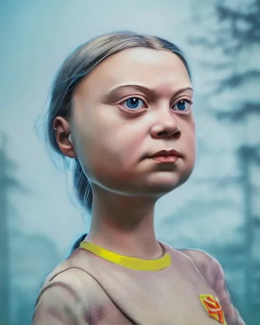 Image similar to closeup face profile portrait of greta thunberg as a soviet chernobyl space toy, bikini, depth of field, zeiss lens, detailed and intricate environment, fashion photoshoot by nicoletta ceccoli, mark ryden, lostfish, breathtaking, 8 k resolution, artistic, hyperrealistic, octane render