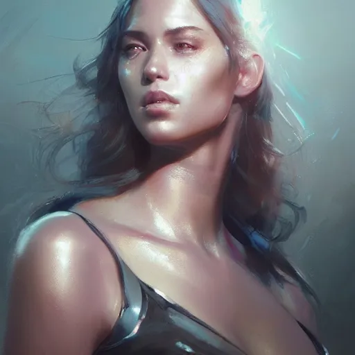 Image similar to a beautiful portrait of a chrome goddess by greg rutkowski and raymond swanland, trending on artstation, ultra realistic digital art