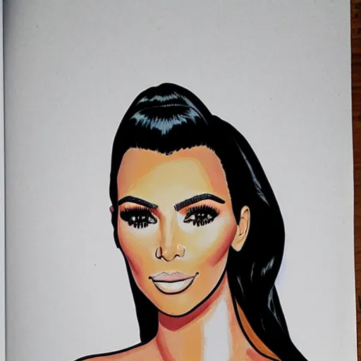 Image similar to Kim Kardashian coloring book picture, half-colored with wax crayon