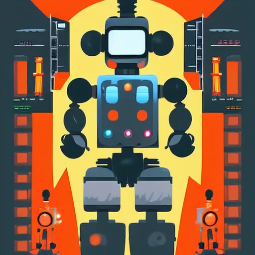 Image similar to poster of a movie robots have taken over world , professional painting , 2d , focus , vector illustration