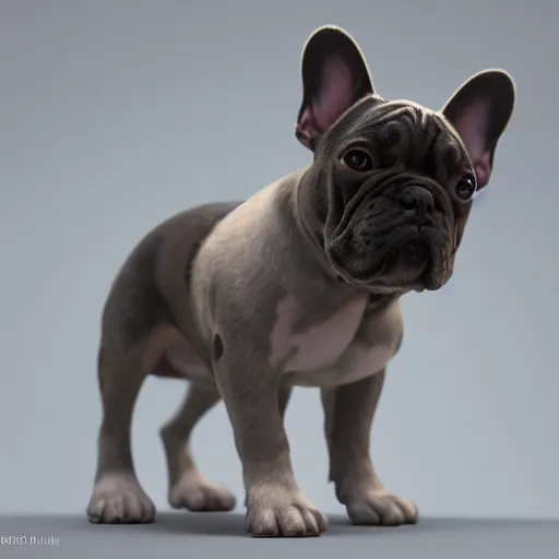 Image similar to french bulldog, anime, disney, pixar, 8 k, hd, dof, kodak film, volumetric lighting, subsurface scattering, photorealistic, octane render, details