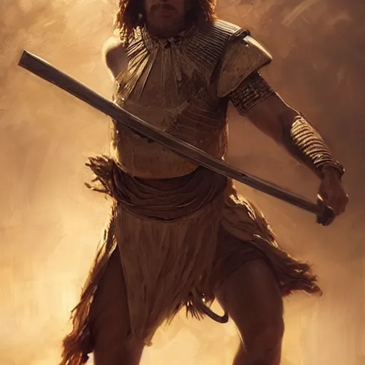 Prompt: a dramatic epic ethereal portrait of a Punic Wars soldier, full body with dynamic pose, male, detailed face, cinematic lighting, highly detailed oil on canvas painting by Greg Rutkowski, winning-award digital art trending on Artstation H 1024 W 832