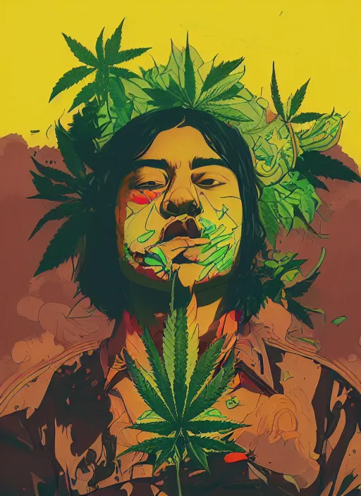 Prompt: profile picture by sachin teng x ofwgkta, marijuana, organic painting, masterpiece, smoke clouds, asymmetrical, green, matte paint, hard edges, energetic