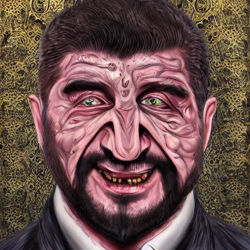 Image similar to bodyhorror portrait of ramzan kadyrov who became an ugly degraded lovecraftian monstrosity, photo - realistic, color image, 2 k, highly detailed