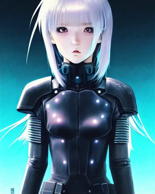 Image similar to portrait Anime girl in cyberpunk armor, cute-fine-face, white-hair pretty face, realistic shaded Perfect face, fine details. Anime. realistic shaded lighting by Ilya Kuvshinov katsuhiro otomo ghost-in-the-shell, magali villeneuve, artgerm, rutkowski, WLOP Jeremy Lipkin and Giuseppe Dangelico Pino and Michael Garmash and Rob Rey