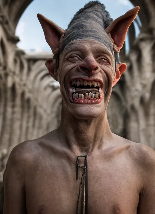 Prompt: closeup portrait of a medieval goblin in the cloisters, selfie style, depth of field, zeiss lens, detailed, symmetrical, centered, fashion photoshoot, by annie leibovitz and steve mccurry, david lazar, jimmy nelsson, breathtaking, 8 k resolution, extremely detailed, beautiful, establishing shot, artistic, hyperrealistic, beautiful face, octane render