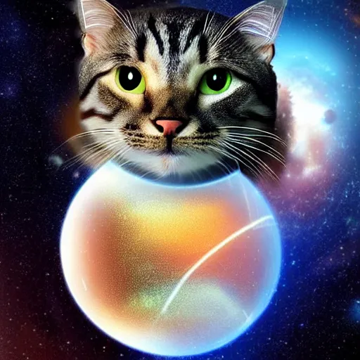 Image similar to ( very giant ) sci - fi cat!, in space ( earth in its mouth )