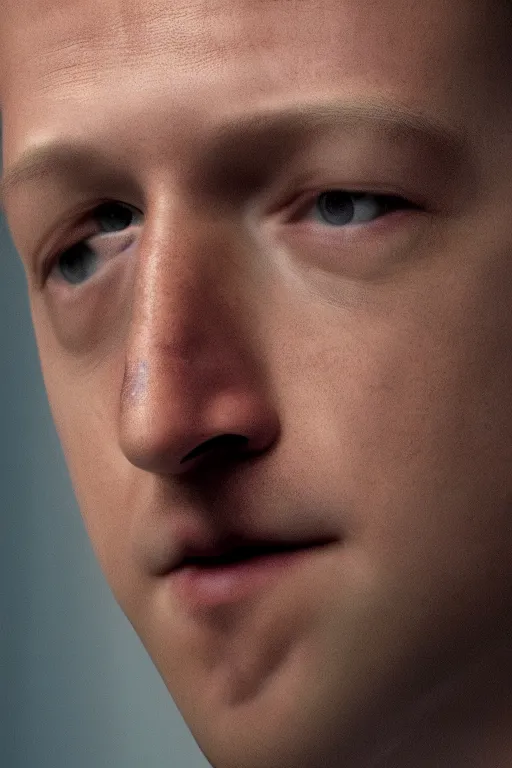 Prompt: photorealistic portrait photograph of mark zuckerberg looking at you with a serious somber expression, detroit become human, handsome, depth of field, soft focus, highly detailed, intricate, realistic, national geographic cover, soft glow, textured