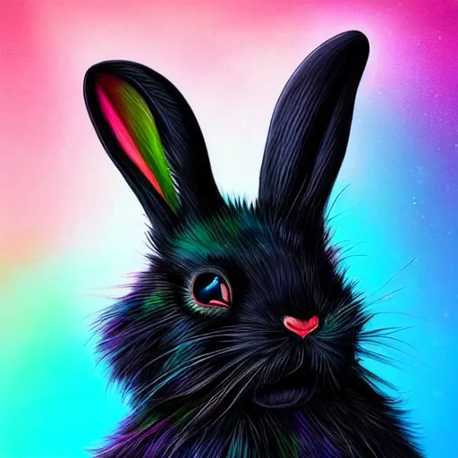 Image similar to fantasy cute black rabbit portrait, colorful background, fantasy art, concept, art, computer art, high detail, 4 k