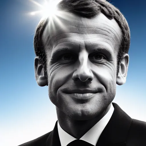 Image similar to portrait mosaic of Emmanuel macron with animal ears, 4k, intricate details, digital, sun in the background