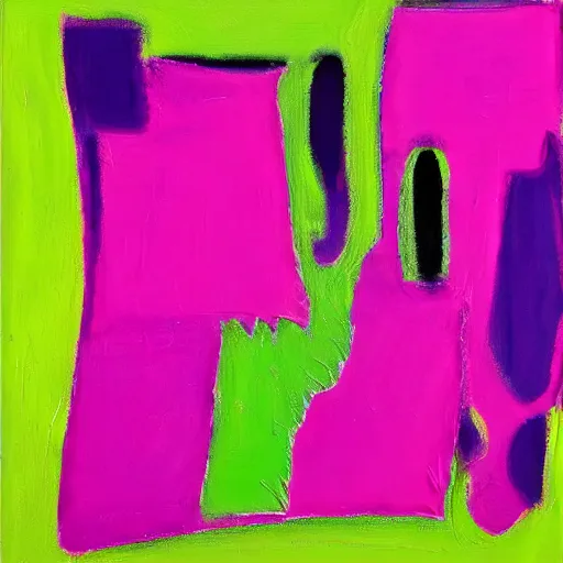 Prompt: gestural abstraction painting in hot pink, lime green, and purple