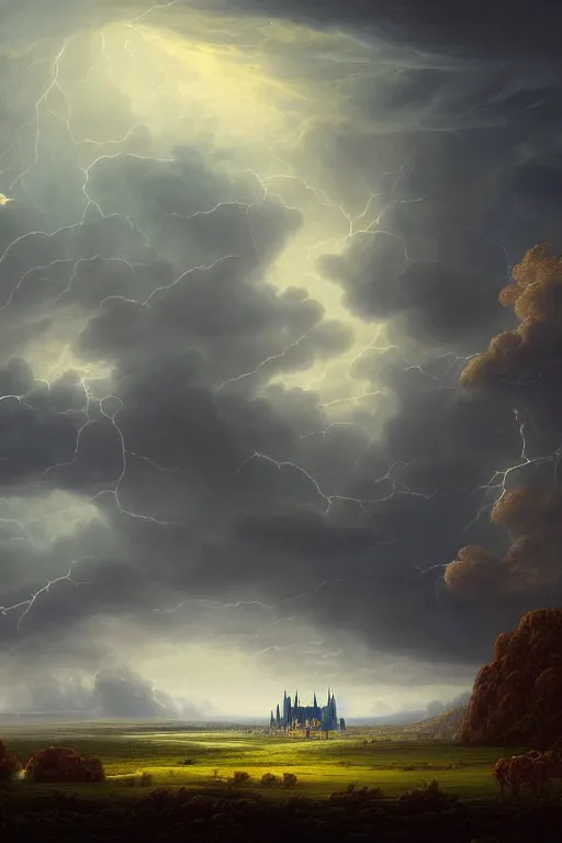 Prompt: a beautiful digital illustration painting of a detailed gothic fantasy endless plains with castle in the distance and thunder storm, by benoit b. mandelbrot, steven belledin, martin johnson heade, lee madgwick, caspar david friedrich, and david rios ferreira. 8 k resolution trending on artstation concept art digital illustration
