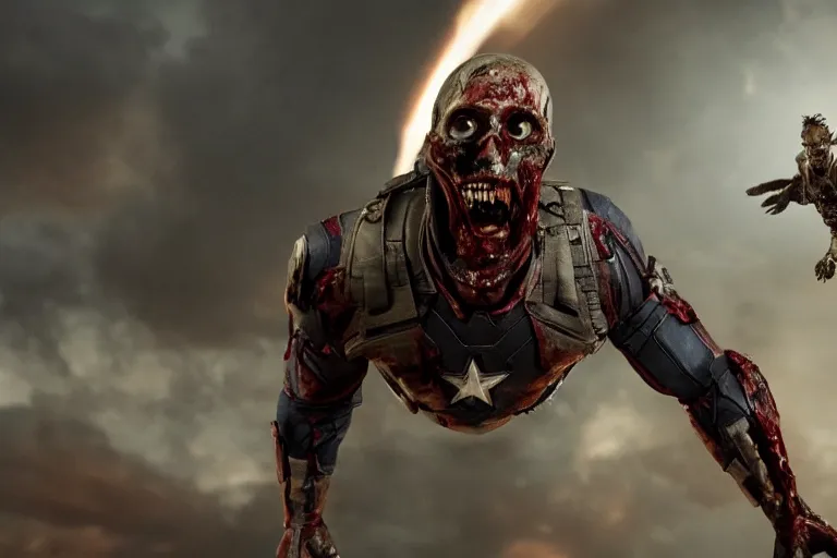 Prompt: film still of zombie zombie Sam Wilson falcon with metal wings out in new avengers movie, 4k