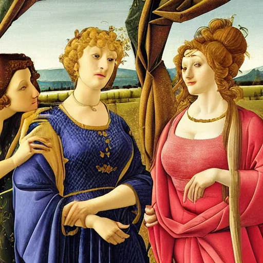 Prompt: oil painting of the Golden Girls by Botticelli, 8k high definition museum quality, beautiful, ornate, Italian renaissance, Medici,