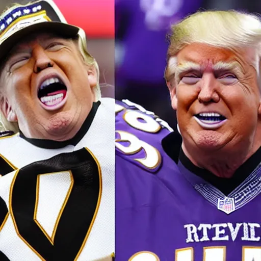 Image similar to Donald Trump wearing a Baltimore Ravens jersey, ultra realistic, 8k