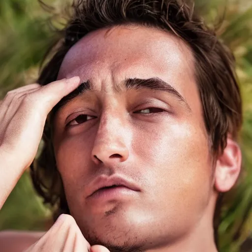 Image similar to an close-up portrait of man tired watch bikini on his discord