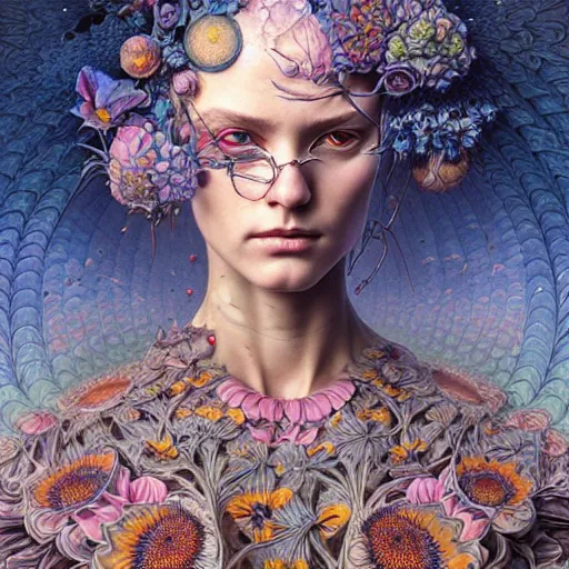 Image similar to hyper detailed masterpiece, floral pattern, jean giraud, single tear, digital art painting, matte painting, beautiful, psychedelic, artgerm, donato giancola, tom bagshaw