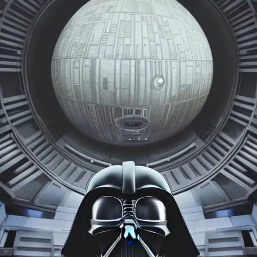 Image similar to darth vader taking a selfie in front of the death star ultrarealistic, intricate detail, high resolution, volumetric lighting, octane render, 8 k
